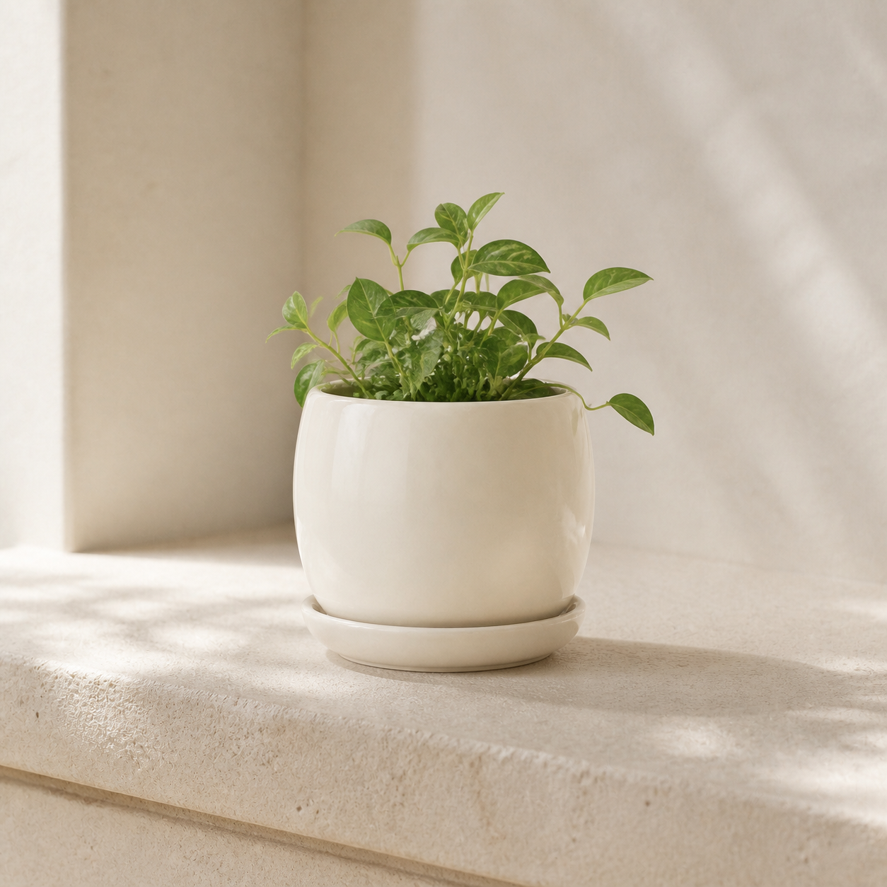 Lune Planter 12 with a small indoor plant