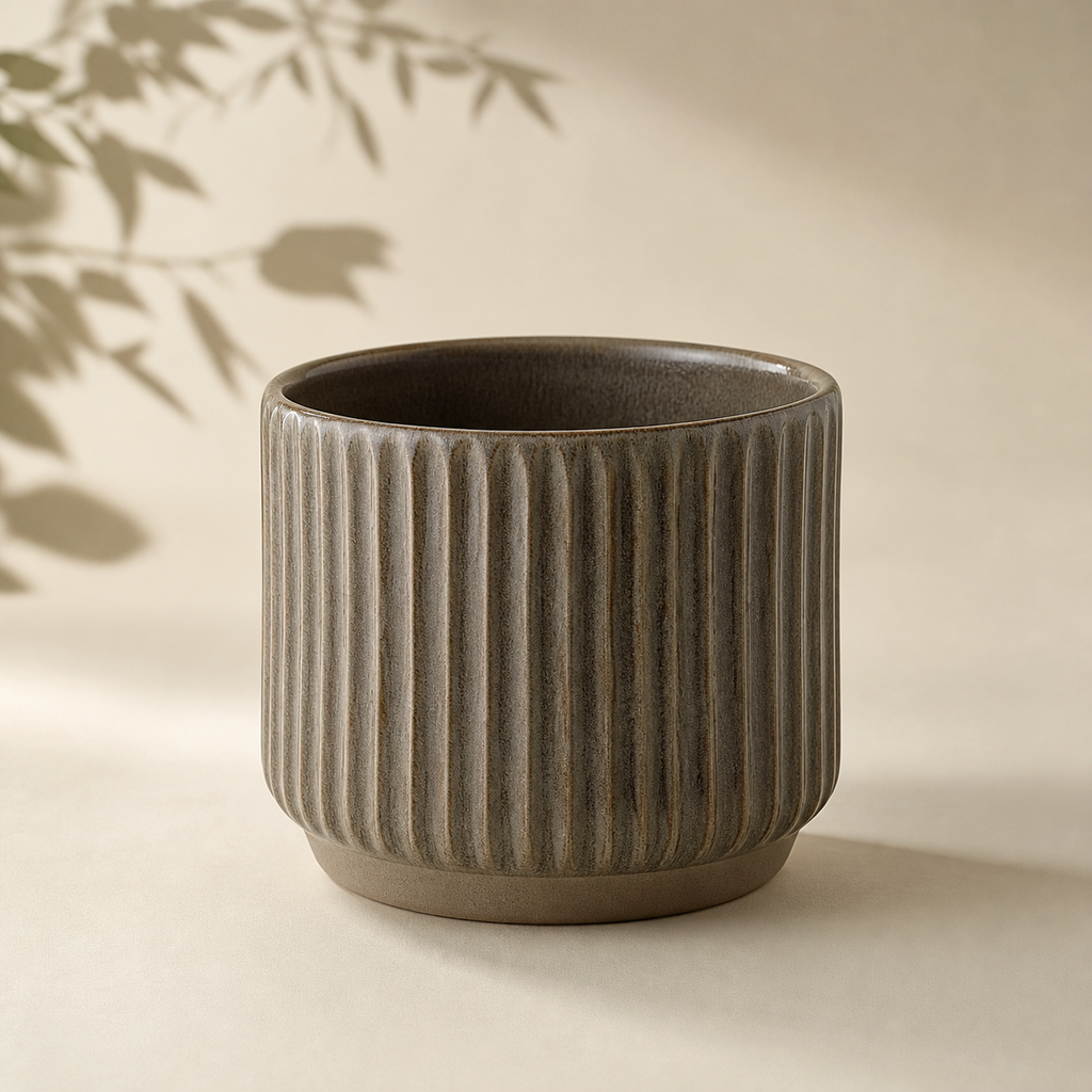 Ridge Cachepot 15 in MES ANGES warm ivory studio setting