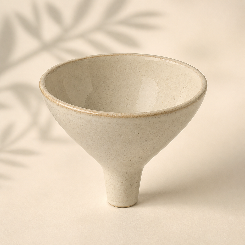 Still Watering Funnel in MES ANGES warm ivory studio setting