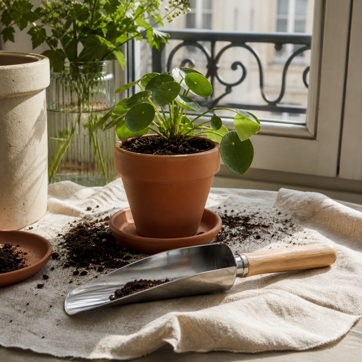 Sweep Soil Scoop — styled in use
