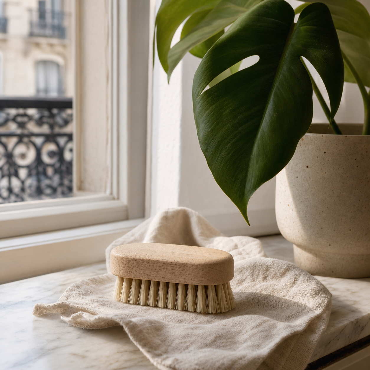 Veil Leaf Care Brush — styled in use